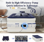 Air Mattress Twin with Built-in Pump, Blow Up Mattress with Soft Flocked Top, Leakproof Inflatable Mattress, Foldable Waterproof Air Bed for Home, Guests, Camping, with Storage Bag