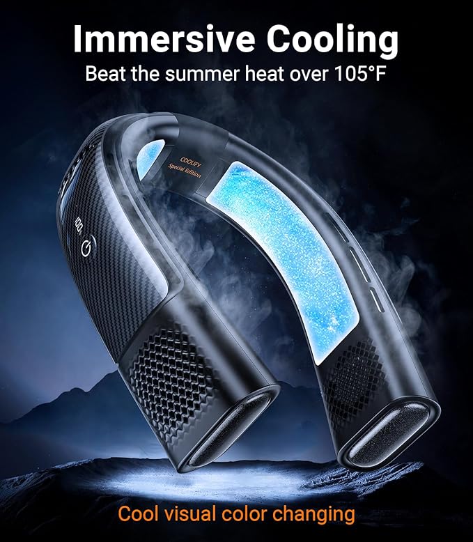 TORRAS COOLiFY 2S Neck Fans that Blow Cold Air [Limited Version], Neck Air Conditioner with Long Battery, Orange-blue-Change Neck Fan, Smart App Control Neck Fan Rechargeable, Black