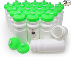 Rolling Sands USA Made 20 Ounce Sports Water Bottles - 24-Pack Bulk BPA-Free Blank Sports Bottles for Teams & Classrooms - White Bottle/Neon Lime Green Lid, No Smell No Taste
