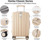 Hanke 20 Inch Carry On Luggage 22x14x9 Airline Approved Lightweight PC Hard Shell Suitcases with Wheels Travel Luggage Rolling Suitcase Travel Luggage Bag for Weekender（Cuba Sand）