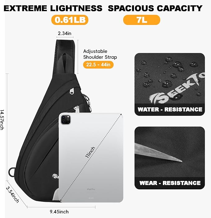 Seektop Crossbody Bag Anti-Theft RFID Blocking Waterproof 400D Nylon Lightweight Small Sling Backpack Shoulder Bags Chest Pack for Travel Hiking Outdoor Commuting Men Women Black