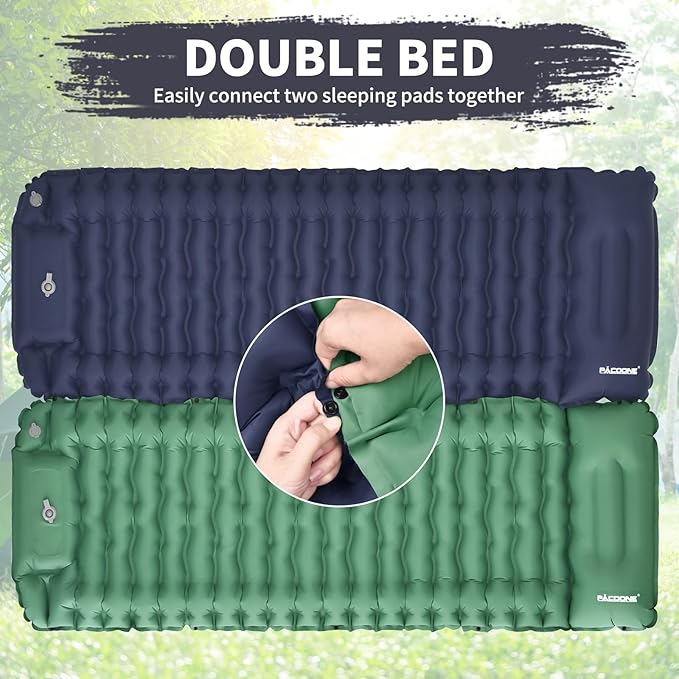 Camping Sleeping Pad, Connectable Design for Double Mat, Ultralight Inflatable Sleeping Mat with Pillow, Built-in Foot Pump, Portable Camping Air Mattress for Backpacking Hiking Tent (Navy)