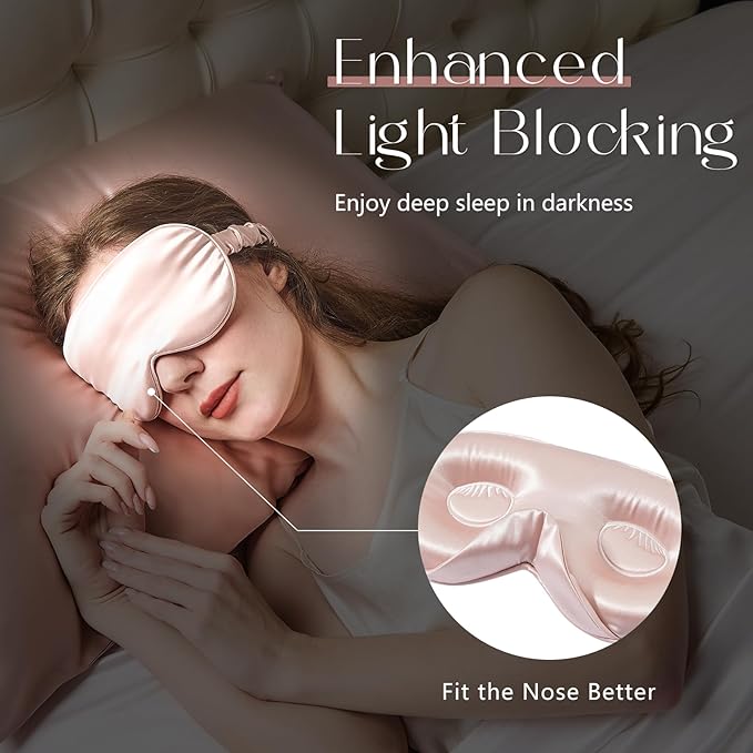 ZIMASILK Adjustable 22 Momme 100% Mulberry Silk Sleep Mask, Upgraded 3D Contoured Cup Eye Mask for Sleeping, Super Soft & Breathable Blindfold, Blackout for Deep Sleeping (Pink)