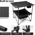 Folding Camping Table, Portable Outdoor Picnic Table, Rectangular Lightweight Camp Table with Storage, Cup Holder and Carry Bag for Barbeque Beach Camping and Tailgate
