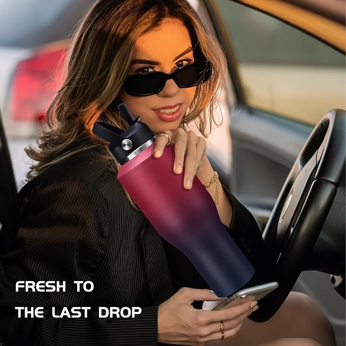 40 oz Insulated Water Bottle with Straw and Spout Lid, Stainless Steel Water Bottle Fits in Cup Holders, Double Wall Metal Flask Large Water Cup for Drive Trip Gym