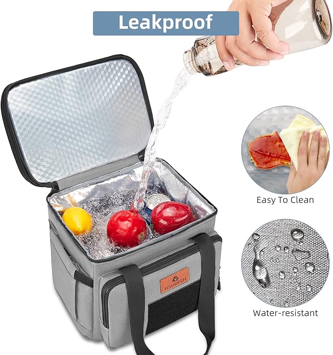 HSHRISH Lunch Box for Men, Women Double Deck Heavy Duty Large Insulated Tactical Lunch Bag Durable Cooler Bag With Shoulder Strap for Adults Work Picnic Road Trip (Grey,15L )