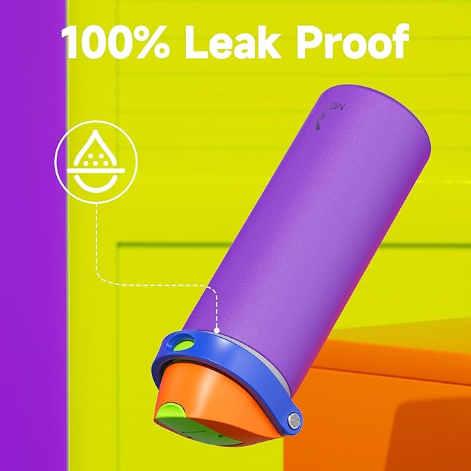 24 oz Insulated Water Bottle for Women: Meoky Stainless Steel Metal Water Bottle with 2-in-1 Straw and Spout Lid - Leak Proof, Cold for 24 Hours, Protective Silicone Base, BPA-Free for School, Violet