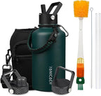 Insulated Water Bottle 64oz,Triple Wall Vacuum Stainless Steel(Dishwasher Safe),Leak Proof & Non-BPA,Flask Jug with Paracord Handle & Straw Spout Lids Sports Green