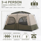 Vidalido Tents，3-4 Person Camping Tent with Extended Vestibule，Weather Resistant Family Tents with Breathable Mesh Windows，Easy Install Waterproof Outdoor Tent for Backpacking and Camping Hiking