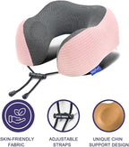 napfun Neck Pillow for Traveling, Upgraded Travel Neck Pillow for Airplane 100% Pure Memory Foam Travel Pillow for Flight Headrest Sleep, Portable Plane Accessories, Pink