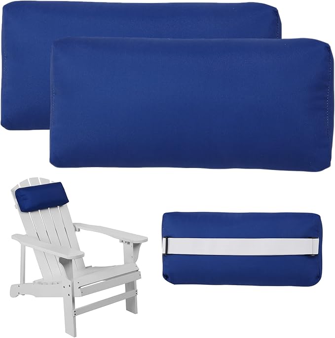 2 Pcs Outdoor Chaise Pillows, Headrest Pillow for Patio Chaise Lounge Chair with Adjustable Elastic Stripe Head Resting Pillows for Recliner Office Chair, Dark Blue
