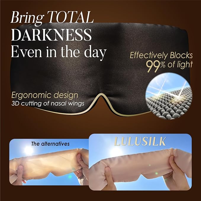 LULUSILK Reversible Mulberry Silk Sleep Mask for Women and Men, Adjustable Real Silk Eye Mask for Sleeping, Peacock Blue and Black, Pack of 1