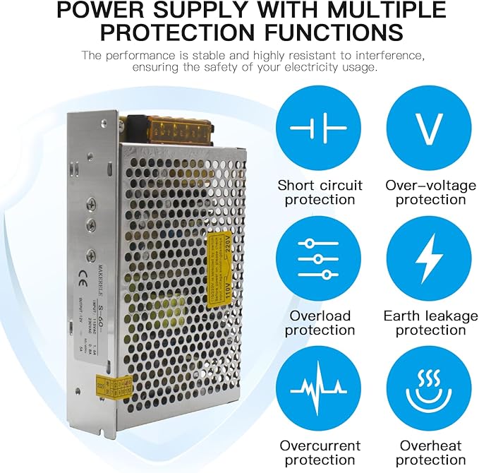 MK-SMPS-S60-24 DC 60W Switched-Mode Power Supply SMPS, Universal Regulated Switching Power Supply Transformer AC 110V-220V to DC 24 Volt 2.5amp Converter Adapter Strip 3D Printer CCTV Camera Speaker