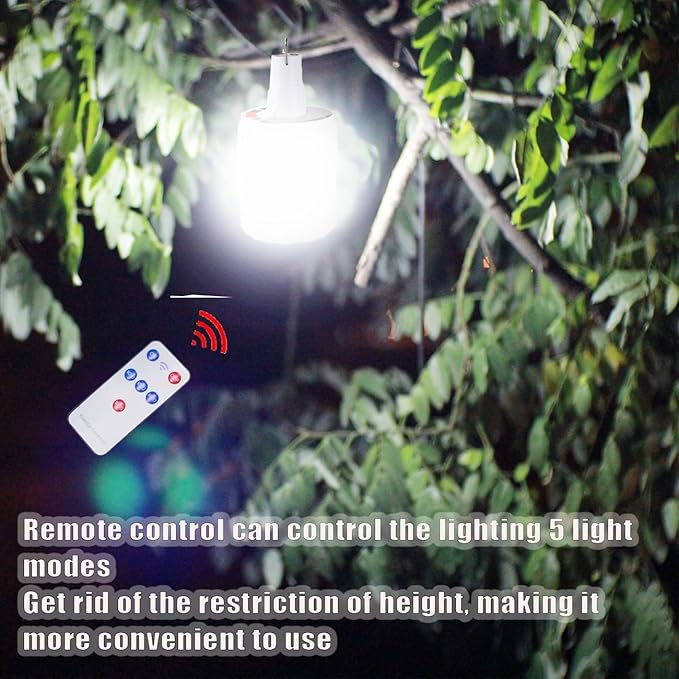 Solar Camping Lamp LED Tent Lights Waterproof Remote Control 4000mah 5 Mode USB Rechargeable Portable Lantern Blub Hanging for Home Indoor Outdoor Emergency Courtyard Power Outage 3 Pack