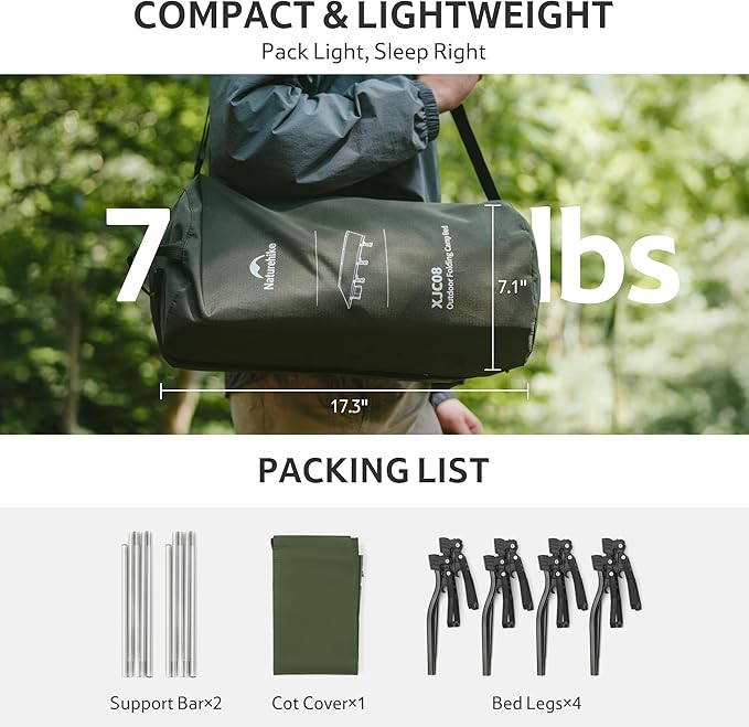 Naturehike Extra Wide GreenWild Camping Cot, Folding Lightweight Camp Cot Bed, Portable Sleeping Bed for Backpacking Travel Beach Home