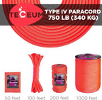 TECEUM 5/32" Paracord Rope 1000 – 1000ft / 200ft / 100ft / 50ft – Tactical Parachute Cord 4mm – 45+ Colors – Nylon String for Survival & Camping Gear – Stripe Cord for Survival – Utility Rope