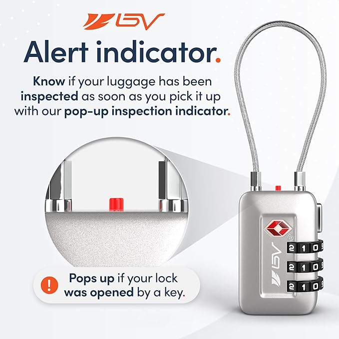 TSA Accepted Luggage Travel Lock, Set-Your-Own Combination Lock for School Gym Locker, Luggage Suitcase Baggage Locks, Filing Cabinets, Toolbox, Case (Silver, 1 Pack)