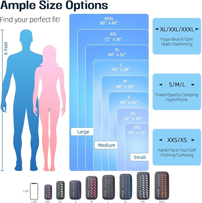 BAGAIL Camping Towel with EVA Case, Compact & Ultra Soft Microfiber Travel Towel - Super Absorbent & Lightweight Quick Dry Towels for Sports, Beach, Gym, Backpacking, Hiking and Yoga