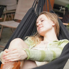 Double Hammock 2 Person Extra Large 330X150cm Load Capacity 600Pound Canvas Cotton Hammock for Patio Porch Garden Backyard Lounging Outdoor and Indoor XXL(Black)