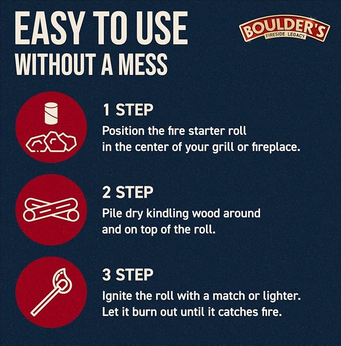 Fire Starter Rolls 200 pcs - Value Pack - Waterproof, Odorless - for BBQ, Charcoal Grills, Camping, Fire Pit, Indoor Fireplace, Wood Stove - Natural, Quick Ignition, Long Burn Charcoal Starter