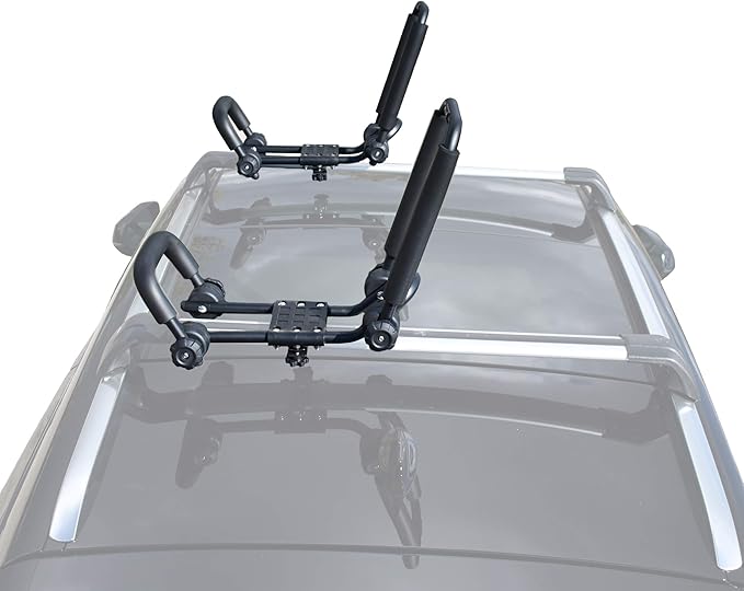 2 Pairs Fold Down J Bar Kayak Rack Designed mounts to virtually All crossbars and Load Bars Double Folding J Bar Car Roof Carrier for Kayak Canoe Surf Board and SUP Paddle Boat