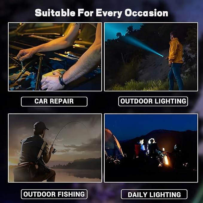 Rechargeable LED Flashlight 2 Pack,90000 High Lumens Tactical Flashlights with 7 Modes,Waterproof Zoomable Handheld Flash Light with COB Work Light for Emergencies,Camping,Home