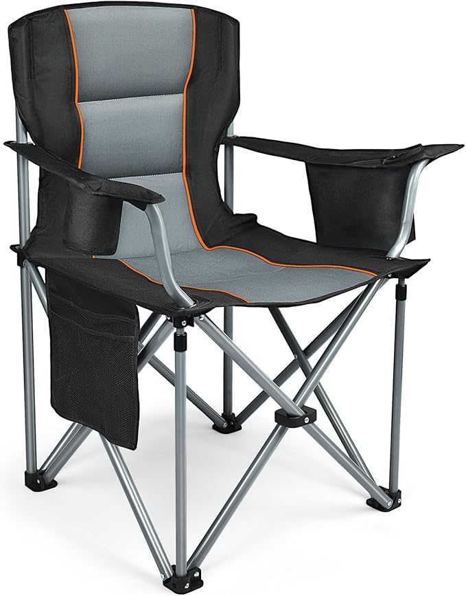 Camping Chairs for Adults Heavy Duty, Oversized Fully Padded Folding Chairs for Outside with Cup Holder, Cooler Bag and Side Pocket, Support 400 Lbs, Versatile for Sports,Outdoors & Lawns