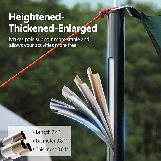 Camping Tarp with Poles & Retainer,15x12.5FT Large Waterproof 210D Oxford Cloth Camping Canopy, Anti-UV UPF100+ Tent Tarp Car Awning for Outdoor, Picnic, Hammock, Car, Backpacking (Green)