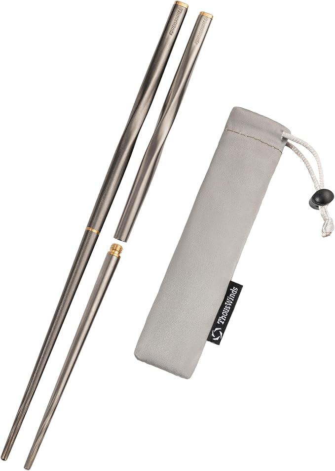 Titanium Chopsticks, Foldable Ultralight Chopsticks, Reusable Utensils for Camping Backpacking Hiking Travel Home, 9-inch, with Storage Bag