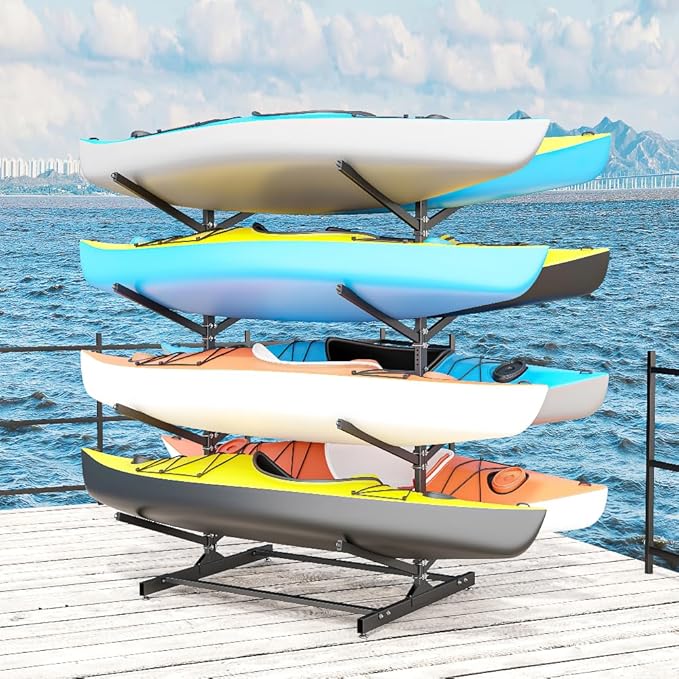 Kayak Storage Rack, Heavy-Duty Metal Kayak Storage Rack Adjustable Freestanding Kayak Stand, Canoe and Paddleboard Kayak Rack for Indoor & Outdoor Use