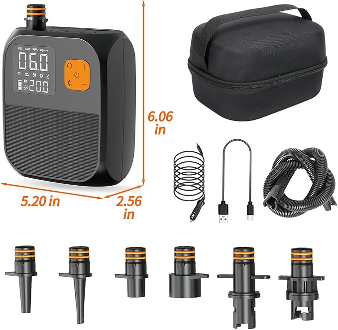 Fisca Paddle Board Pump, 25PSI Portable Rechargeable SUP Air Pump, Quick Inflate & Deflate/Auto Off & Car Adapter Electric Air Compressor for Stand up Paddle Boards,Kayak,Tent