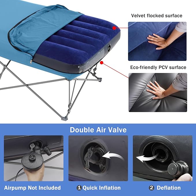 KAMPKEEPER Camping Cot,Camping Cots for Adults,Folding Camping Cot with Inflatable Air Mattress and Carry Bag,for Outdoor Travel Camp Beach Vacation (not Included The Airpump)