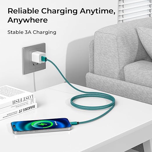 Basesailor for iPhone 17 16 Pro Max Charger Cord,USB to USB C Cable,Type C Charging Power Cord for Apple 17e 15 iPad 10 Air 4 5,Samsung Galaxy S26 S25 S24 S23,Green,3Pack 1.5/3.3/6.6FT(0.5/1/2M)