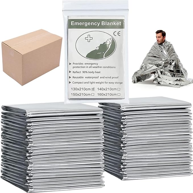 Emergency Foil Blanket Silver (25 Pack), Survival Thermal Mylar Blankets Individually Packaged Perfect for Outdoors, Hiking, Survival, Marathons or First Aid