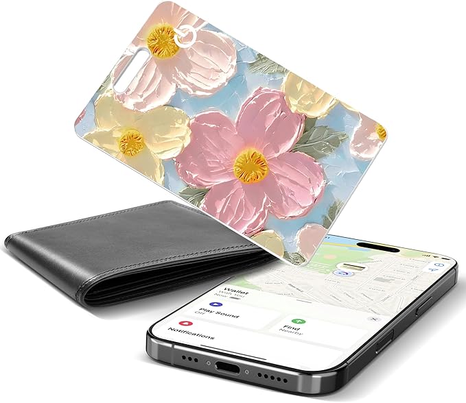 Wallet Tracker Card (iOS Only), Rechargeable Bluetooth Smart Tracking for Apple Find My Compatible Anti Tracker for Men Women Slim Item Locator for Purse Passport Key Luggage Tag (1Pcs/Sunflower)