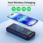 Wireless Portable Charger 40800mAh with 3 Built-in Cables,7-in-1 15W Wireless Charging Power Bank,25W PD QC 4.0 Fast Charging USB C LCD Display Battery Pack for iPhone 16/15/13,Samsung,Android-Blue