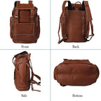 Genuine Crazy Horse Leather Backpack - Vintage Bag with Anti-Theft Design, Fits 16 Inch Laptop(5098-Khaki)