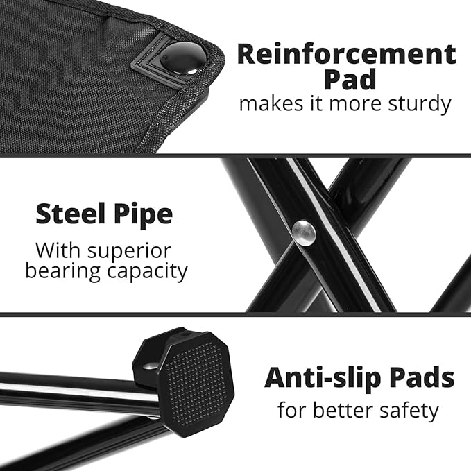 TRIPLE TREE 1 Pack Camping Stool, 13.8 Inch Portable Folding Stool for Outdoor Walking Hiking Fishing 400 LBS Capacity with Carry Bag, Black