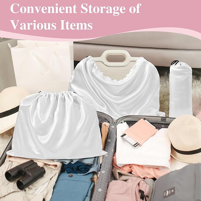 Ersmak 6 Pack Dust Bags for Handbags - Ivory White Silk Dust Cover Bag for Purses Shoes - Satin Drawstring Dustproof Bags for Travel Storage - 23.6 x 19.7 In