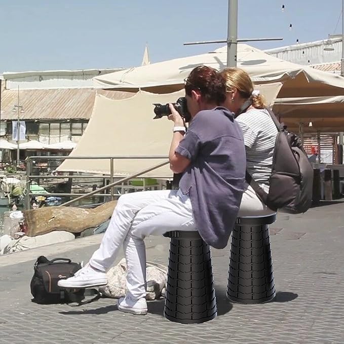 ALEVMOOM Collapsible Stool with Cushion, Portable Telescoping More Sturdy Load Capacity 200kg, Retractable Adjustable Camping Folding Stool for Outdoor Hiking BBQ Climb