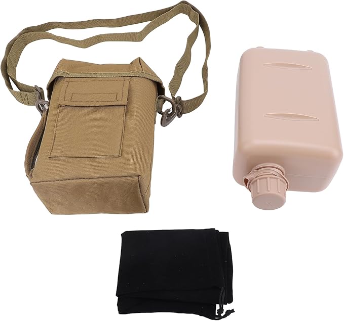 Outdoor - 2L Portable Water Canteen with Waist Bag, Multi Fuctional PVC Flat Camping for Surplus or Bushcraft Gear (Khaki)