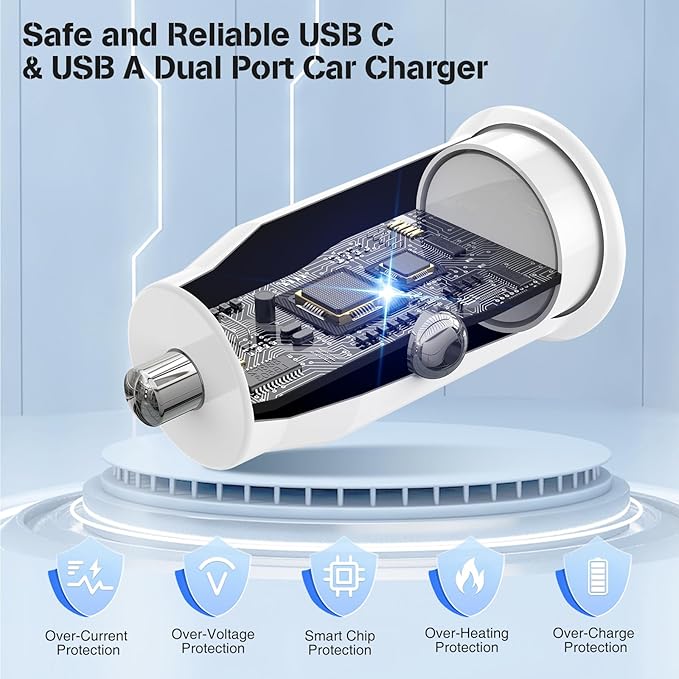 USB C Car Charger for iPhone 17 16 15 Pro Max,40W Dual Port USB-C & USB-A Car Fast Charging Adapter, 2X6FT C to C Cable & A to C Carplay Cable for iPhone 17 16 15 Series/iPhone Air,iPad,Samsung-Purple