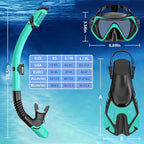 Snorkeling Gear for Adults, Mask Fin Snorkel Set, Dry Top Snorkel, Snorkeling Kit Travel Diving Package, Panoramic View Anti-Fog Anti-Leak Adjustable Swim Fins