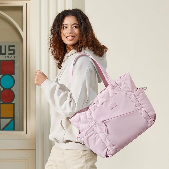 LOVEVOOK Tote Bag for Women, puffer tote bag for Work Travel Nurse, Lightweight quilted Bags with Compartments