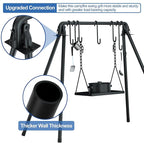 RELIANCER Grill Swing,Campfire Grill Cooking Stand w/8 Hooks & Storage Bag,Cast Iron BBQ Party Swing Grilling Cooking Rack,Outdoor Picnic Camping Cookware Hanging Rack,Collapsible Bonfire Barbecue Set