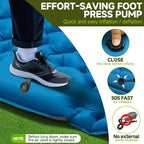 Inflating Sleeping Pad Mattress for Camping: Inflatable Camping Bed with Built-in Foot Pump for Tent - 4" Extra Thick Mat Air Cot for Floor - 2 Person Blue