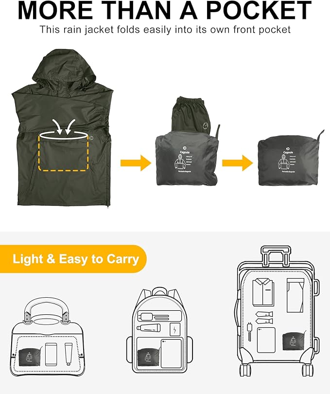 Outdoor Ventures Men's Rain Jacket Waterproof Lightweight Packable Rain Pullover for Hiking Golf Running