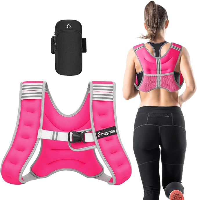 Fragraim Weighted Vest for Women Men - 8lb/10lb/12lb/16lb/22lb/25lb/30lb Weight Vest with Reflective Stripe, Detachable Phone Pouch, Ideal for Walking, Strength Training, Running, Workout, Cardio