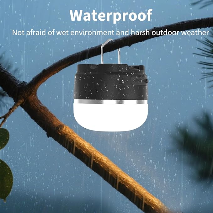 LED Camping Lantern Rechargeable 8000mAh, 3 Color Light Camping Tent Light, IP44 Waterproof Magnetic Hanging Light for Camping, Hurricane, Power Outages, Survival Kits, Black Emergency Light