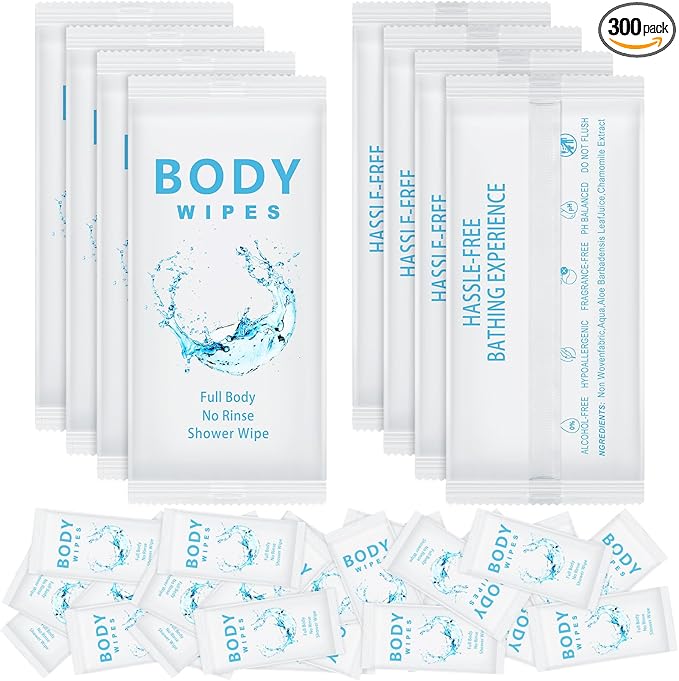 Treela 300 Pcs Bulk Deodorant Large Body Wipes Individually Wrapped Wet Wipes Travel Size for Adults Shower for Homeless Supplies Hygiene Personal Cleansing for Hiking Gym(7.09" X 9.84",White)